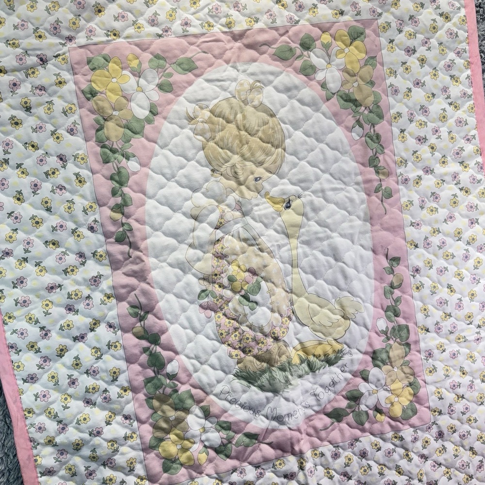 Precious Moments Flower Girl Child Kid Goose Baby Quilt Comforter Blanket Pink - Picture 5 of 13